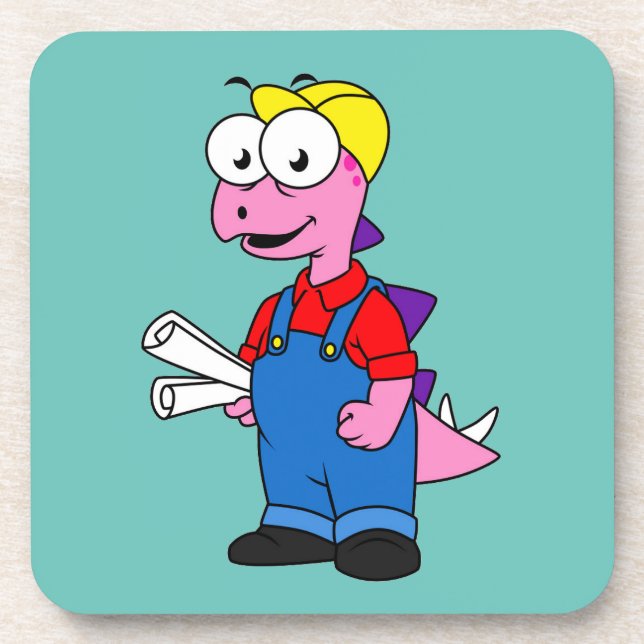 Illustration Of A Stegosaurus Construction Worker. Coaster (Front)