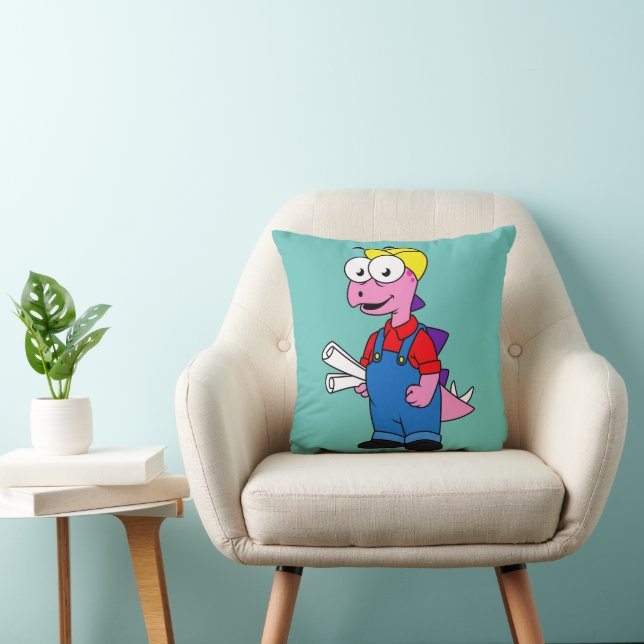 Illustration Of A Stegosaurus Construction Worker. Cushion (Chair)