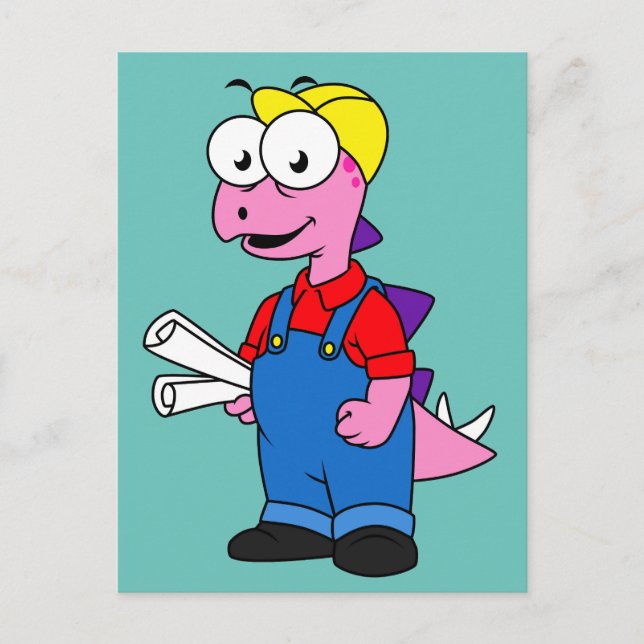 Illustration Of A Stegosaurus Construction Worker. Postcard (Front)
