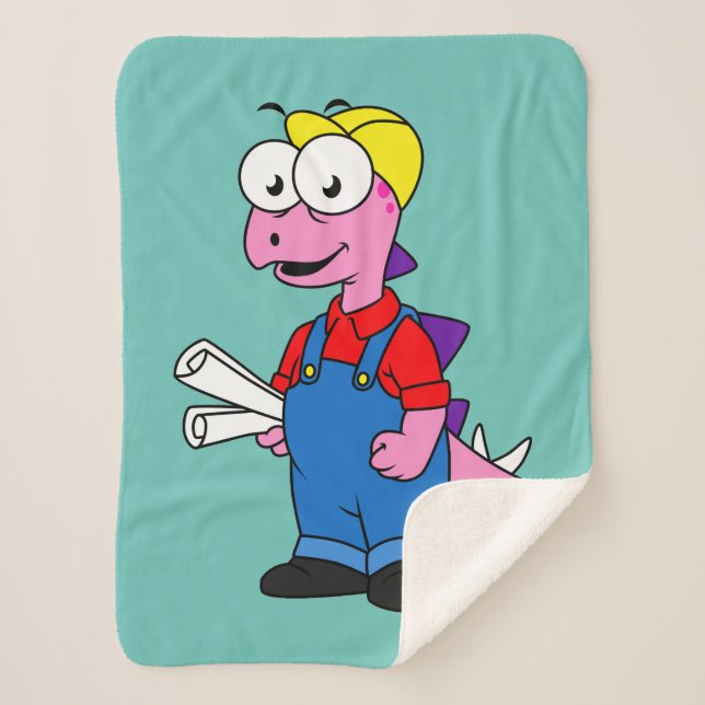 Illustration Of A Stegosaurus Construction Worker. Sherpa Blanket (Front)