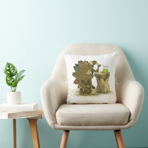 Illustration Of A Stegosaurus Drinking A Beverage. Cushion