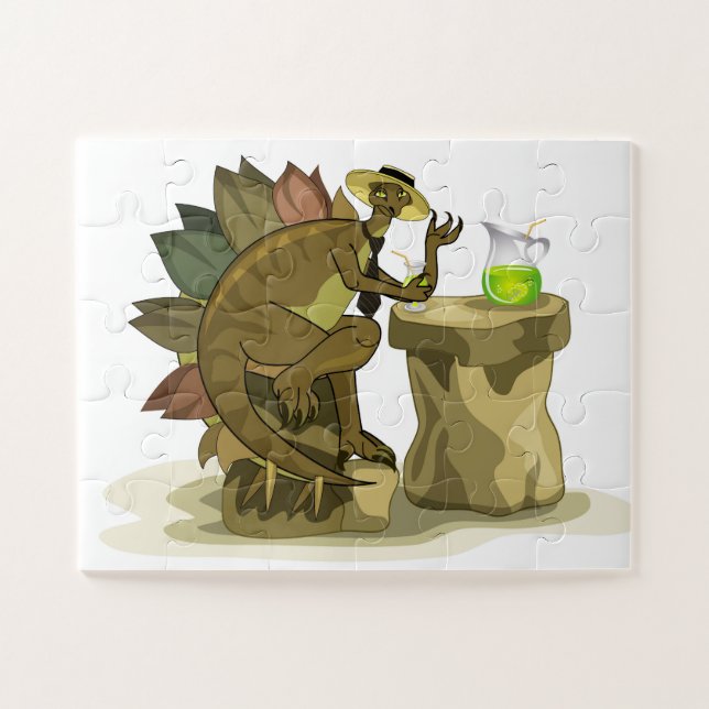 Illustration Of A Stegosaurus Drinking A Beverage. Jigsaw Puzzle (Horizontal)