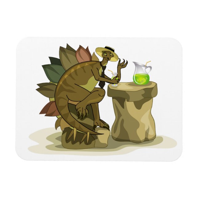 Illustration Of A Stegosaurus Drinking A Beverage. Magnet (Horizontal)