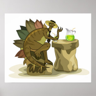 Illustration Of A Stegosaurus Drinking A Beverage. Poster