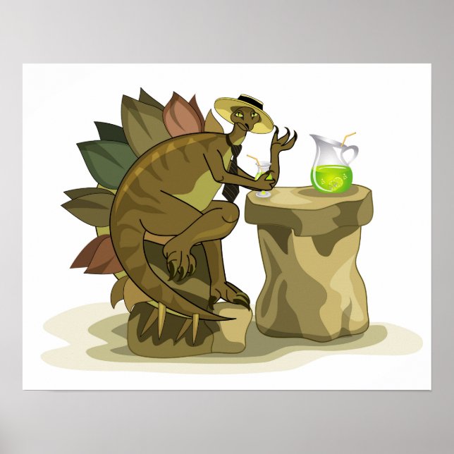 Illustration Of A Stegosaurus Drinking A Beverage. Poster (Front)