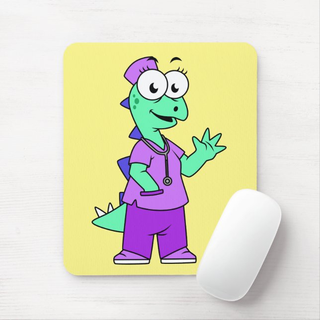 Illustration Of A Stegosaurus Nurse. Mouse Pad (With Mouse)