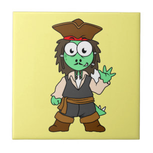 Illustration Of A Stegosaurus Pirate, Jack Sparrow Ceramic Tile