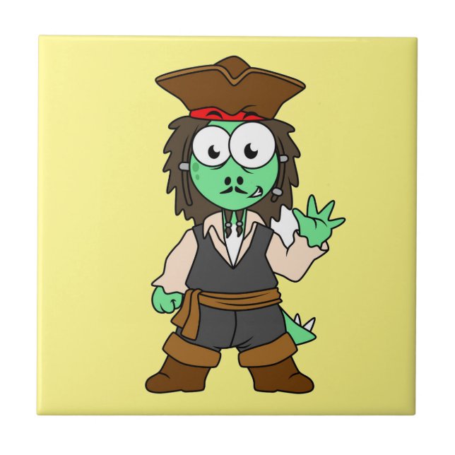 Illustration Of A Stegosaurus Pirate, Jack Sparrow Ceramic Tile (Front)