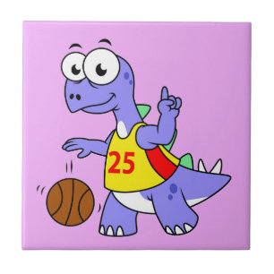 Illustration Of A Stegosaurus Playing Basketball. Ceramic Tile