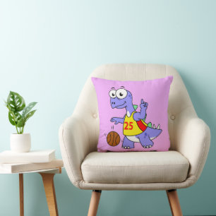 Illustration Of A Stegosaurus Playing Basketball. Cushion