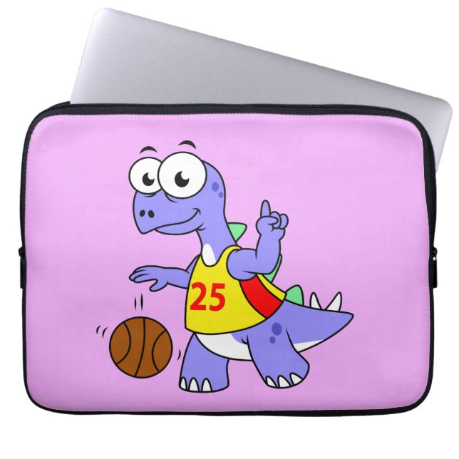 Illustration Of A Stegosaurus Playing Basketball. Laptop Sleeve (Front)