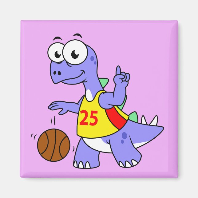 Illustration Of A Stegosaurus Playing Basketball. Magnet (Front)