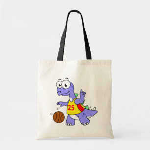 Illustration Of A Stegosaurus Playing Basketball. Tote Bag