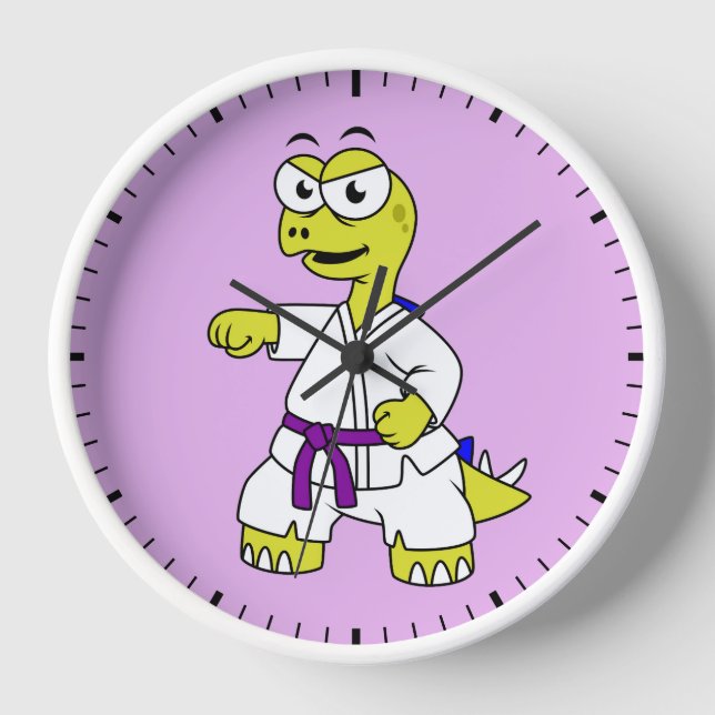 Illustration Of A Stegosaurus Practicing Karate. Clock (Front)