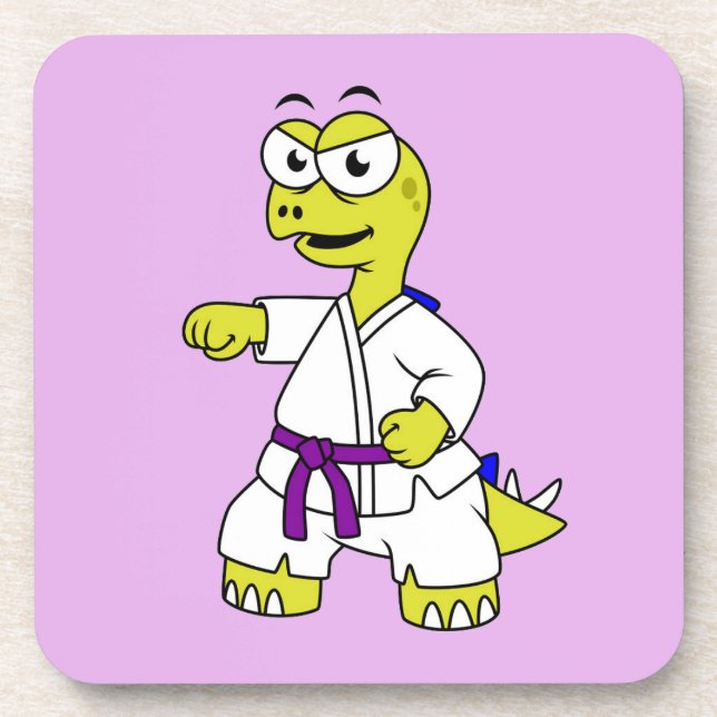 Illustration Of A Stegosaurus Practicing Karate. Coaster (Front)