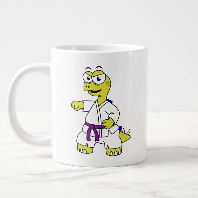 Illustration Of A Stegosaurus Practicing Karate. Large Coffee Mug (Left)