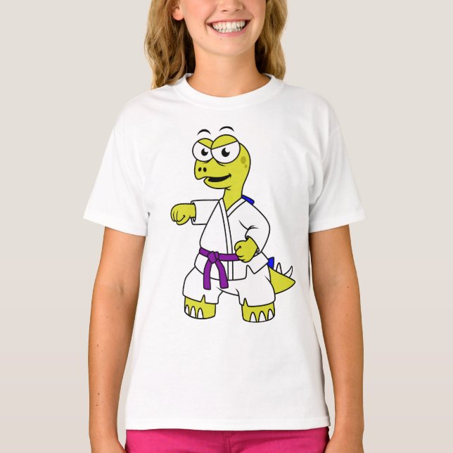 Illustration Of A Stegosaurus Practicing Karate. T-Shirt (Front)
