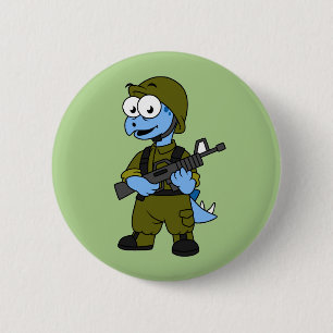 Illustration Of A Stegosaurus Soldier. 6 Cm Round Badge