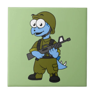 Illustration Of A Stegosaurus Soldier. Ceramic Tile