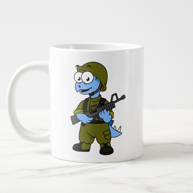 Illustration Of A Stegosaurus Soldier. Large Coffee Mug (Left)