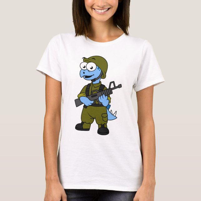 Illustration Of A Stegosaurus Soldier. T-Shirt (Front)