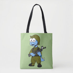Illustration Of A Stegosaurus Soldier. Tote Bag