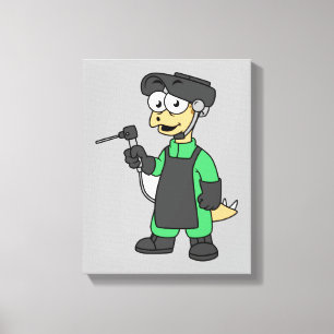Illustration Of A Stegosaurus Welder. Canvas Print