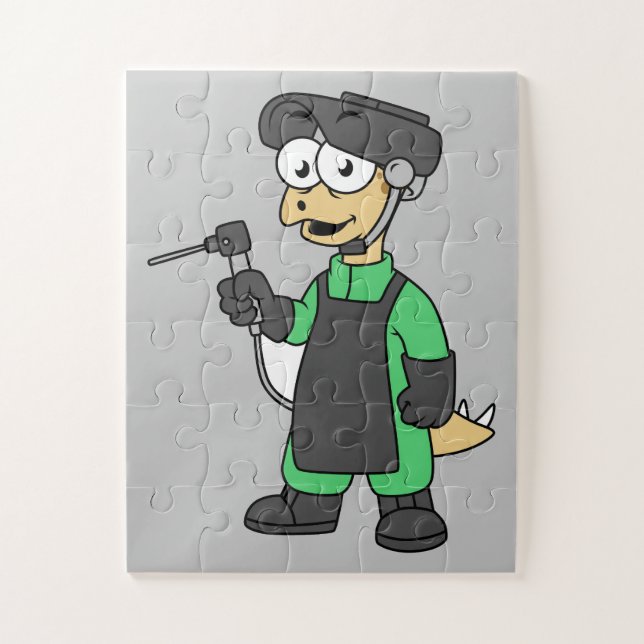 Illustration Of A Stegosaurus Welder. Jigsaw Puzzle (Vertical)