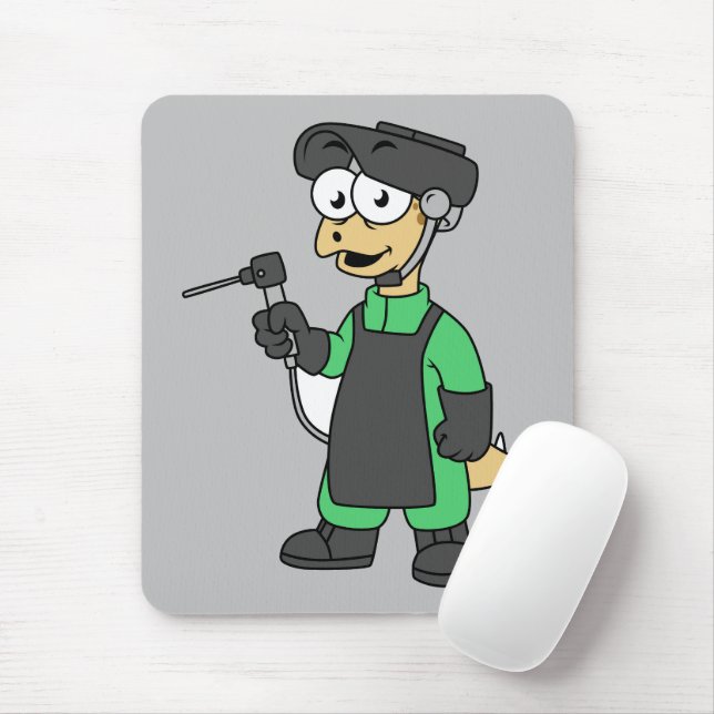Illustration Of A Stegosaurus Welder. Mouse Pad (With Mouse)