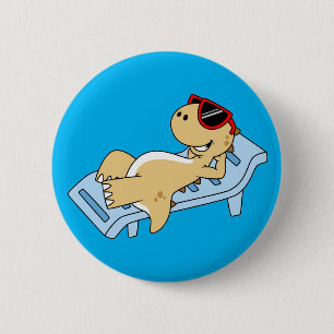 Illustration Of A Sunbathing Tyrannosaurus Rex. 6 Cm Round Badge