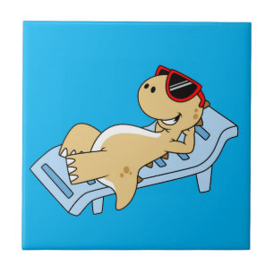 Illustration Of A Sunbathing Tyrannosaurus Rex. Ceramic Tile