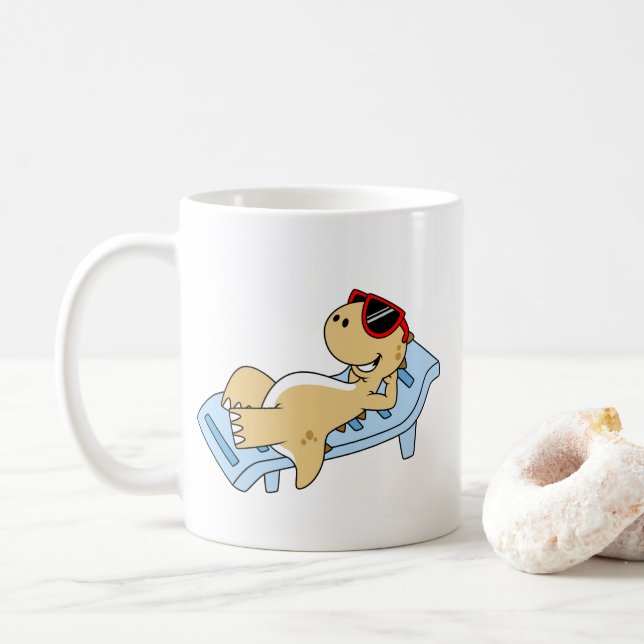 Illustration Of A Sunbathing Tyrannosaurus Rex. Coffee Mug (With Donut)