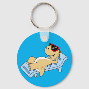 Illustration Of A Sunbathing Tyrannosaurus Rex. Key Ring