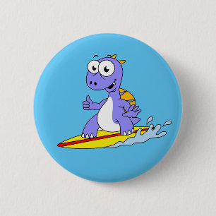 Illustration Of A Surfing Spinosaurus. 6 Cm Round Badge