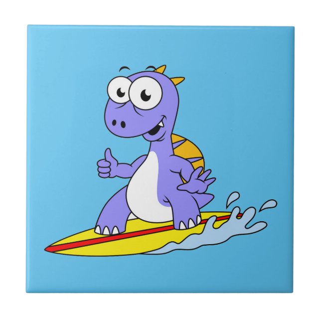 Illustration Of A Surfing Spinosaurus. Ceramic Tile (Front)