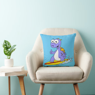 Illustration Of A Surfing Spinosaurus. Cushion