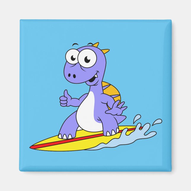 Illustration Of A Surfing Spinosaurus. Magnet (Front)