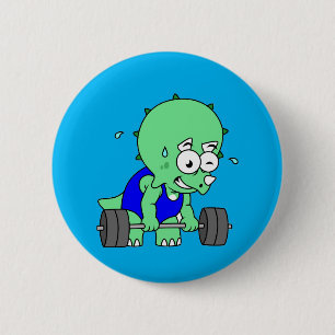 Illustration Of A Triceratops Lifting Weights. 6 Cm Round Badge