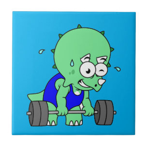 Illustration Of A Triceratops Lifting Weights. Ceramic Tile