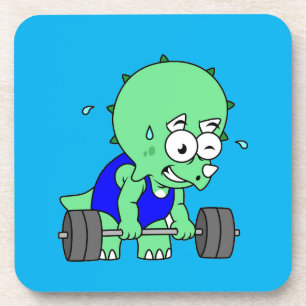 Illustration Of A Triceratops Lifting Weights. Coaster