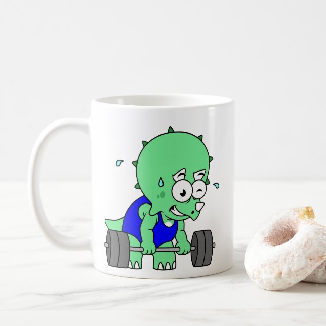 Illustration Of A Triceratops Lifting Weights. Coffee Mug (With Donut)