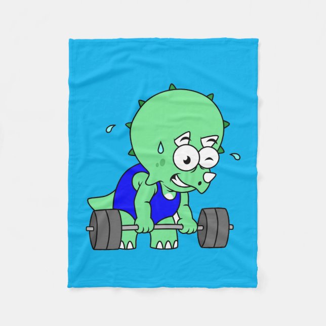 Illustration Of A Triceratops Lifting Weights. Fleece Blanket (Front)