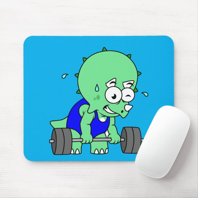 Illustration Of A Triceratops Lifting Weights. Mouse Pad (With Mouse)