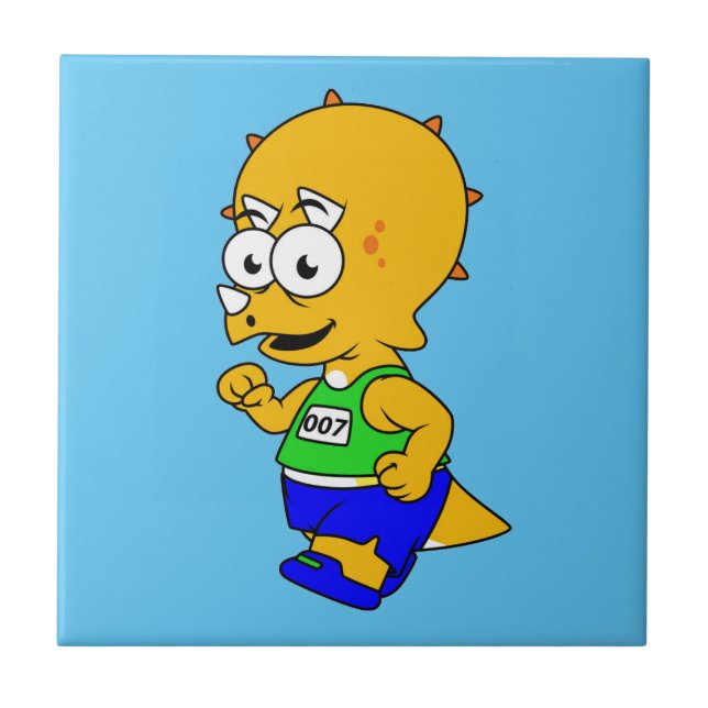 Illustration Of A Triceratops Runner. Ceramic Tile (Front)