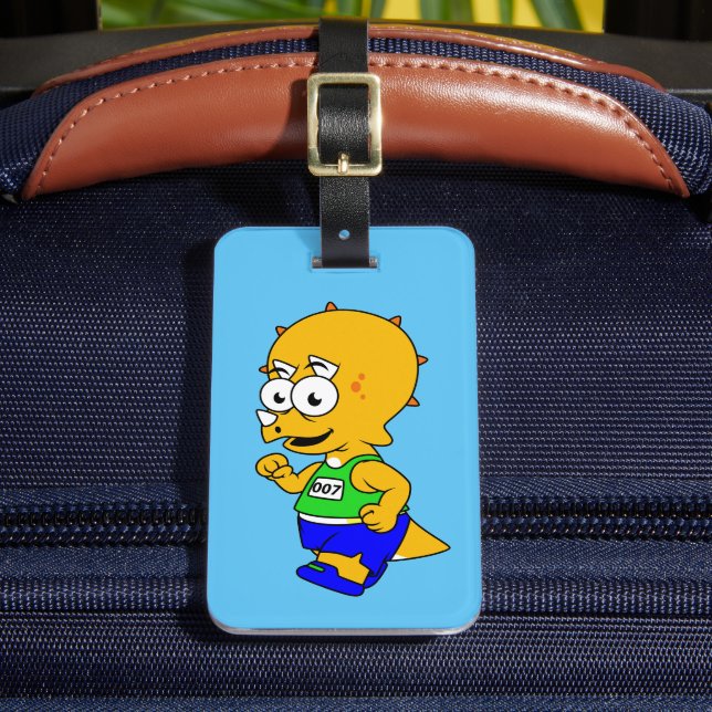 Illustration Of A Triceratops Runner. Luggage Tag (Front Insitu 2)