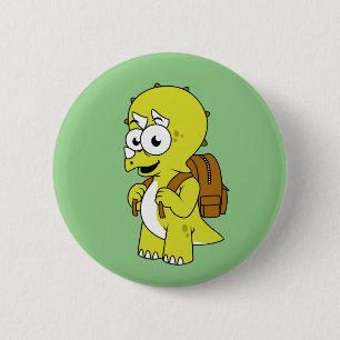 Illustration Of A Triceratops With Backpack. 6 Cm Round Badge