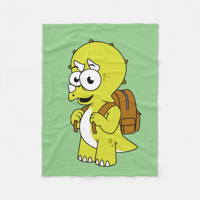 Illustration Of A Triceratops With Backpack. Fleece Blanket (Front)