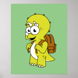 Illustration Of A Triceratops With Backpack. Poster