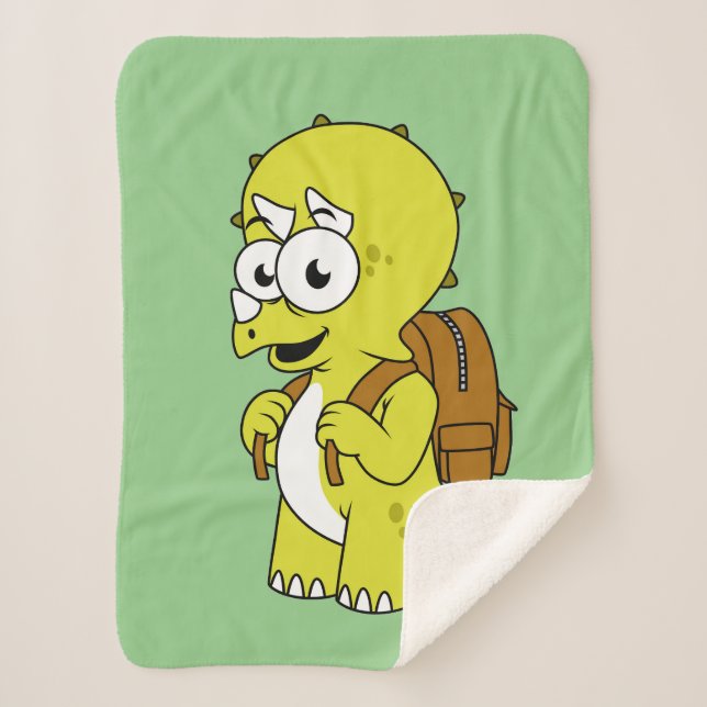 Illustration Of A Triceratops With Backpack. Sherpa Blanket (Front)