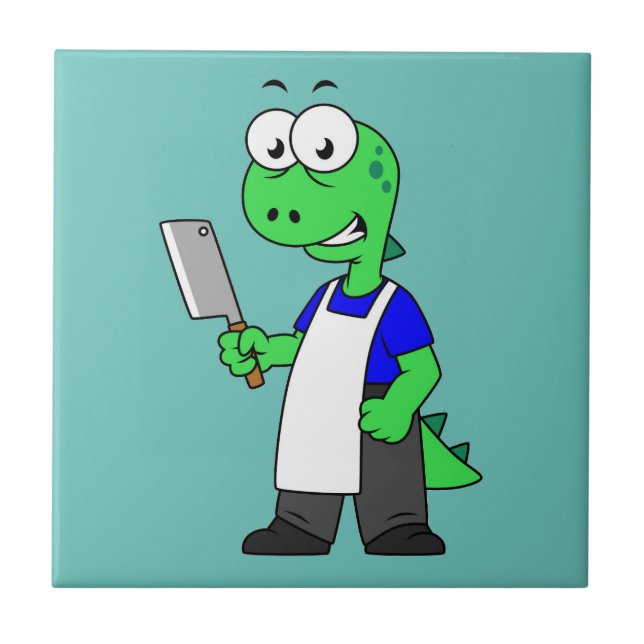 Illustration Of A Tyrannosaurus Rex Butcher. Ceramic Tile (Front)